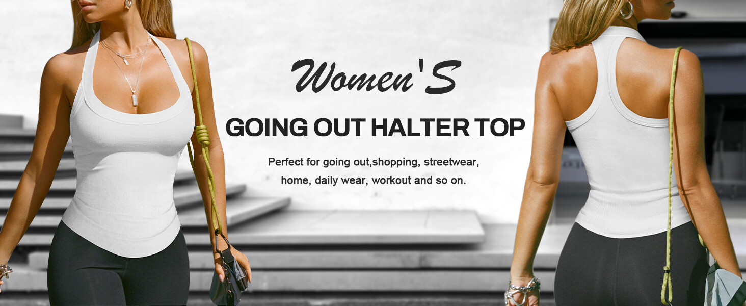 Womens Halter Top Deep Scoop Neck Low Cut Racerback Tank Top for Women