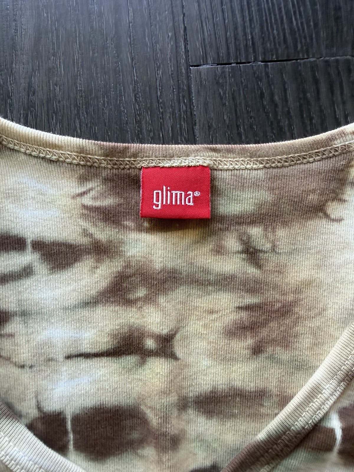 Glima Women’s XL Brown/Beige Tie-Dye V-Neck 3/4 Sleeve Cotton Tunic Top