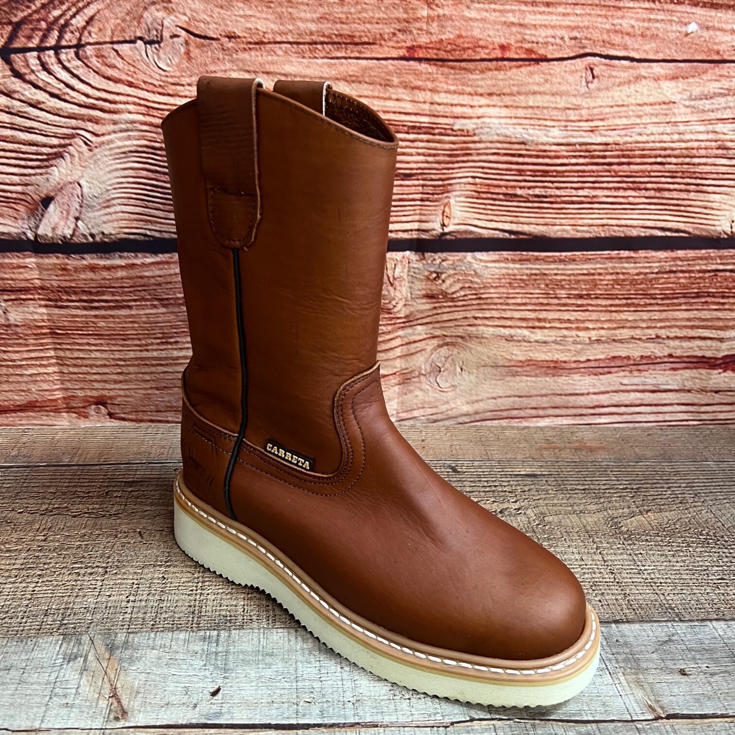 Womens Pull-up Leather Mid Calf Leather Work Boots Bota de Trabajo de Mujer Piel