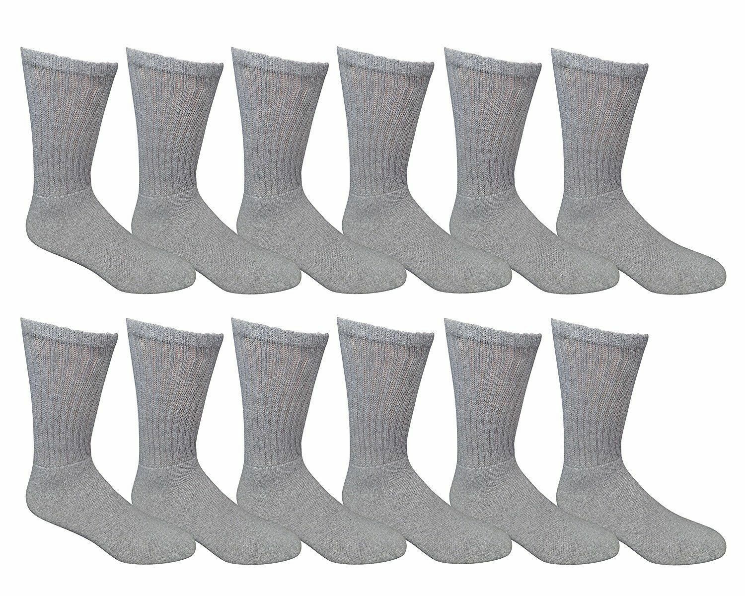 12 Pairs Men’s Plain Grey Sports Athletic Cotton Crew Socks Size 10-13 USA