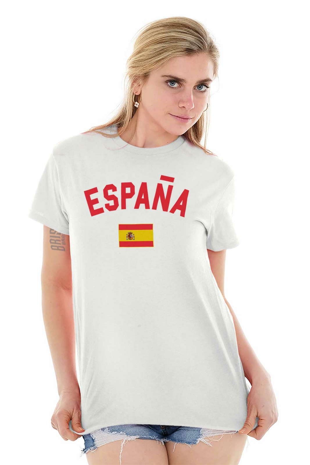 Espana Country Flag Nation Pride Spain Soccer Adult Short Sleeve Crewneck Tee