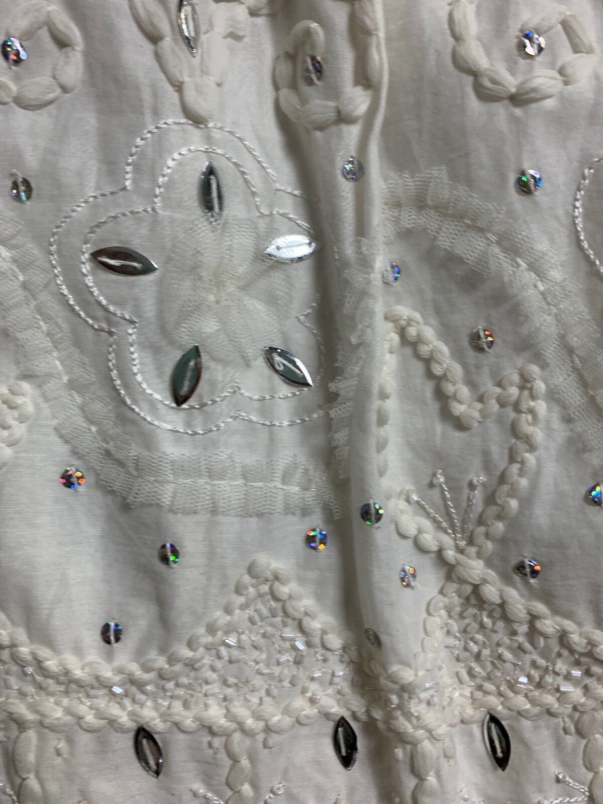 Girls Charabia France Sz 5 White Fully Lined Embroidered Beaded Sequin Skirt