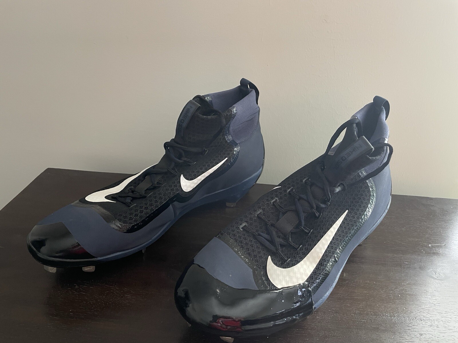 Size 16 Nike Huarache High Top Baseball Cleats Navy Blue w/ Tuff Toe 819136-014