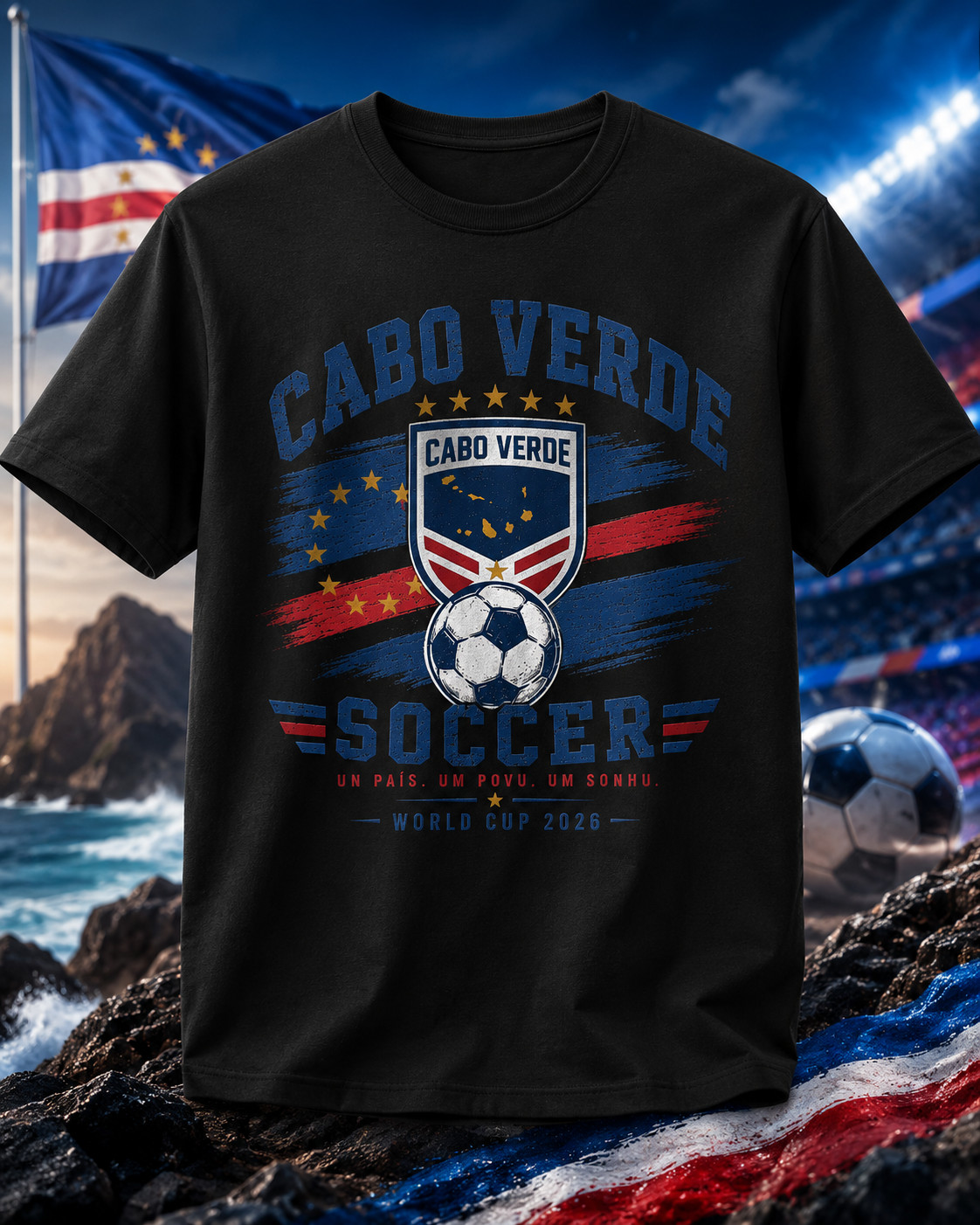 Cape Verde Flag Verdean Day Football Mens Light Cotton T-Shirt