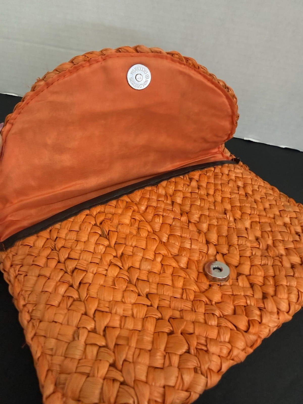 Orange Woven Raffia Straw Clutch Envelope Purse Boho Beach Vacation Summer