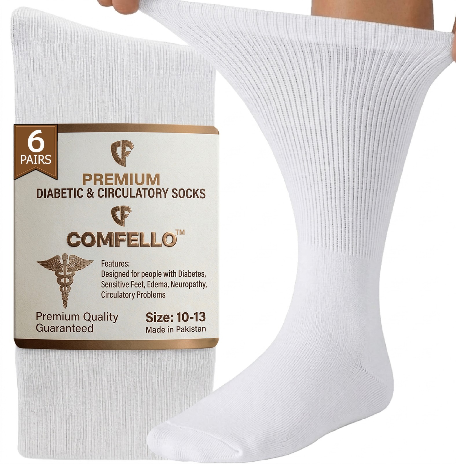 3-12 Pairs Mens Diabetic Crew Socks White Circulatory Non-Binding Cotton 10-13