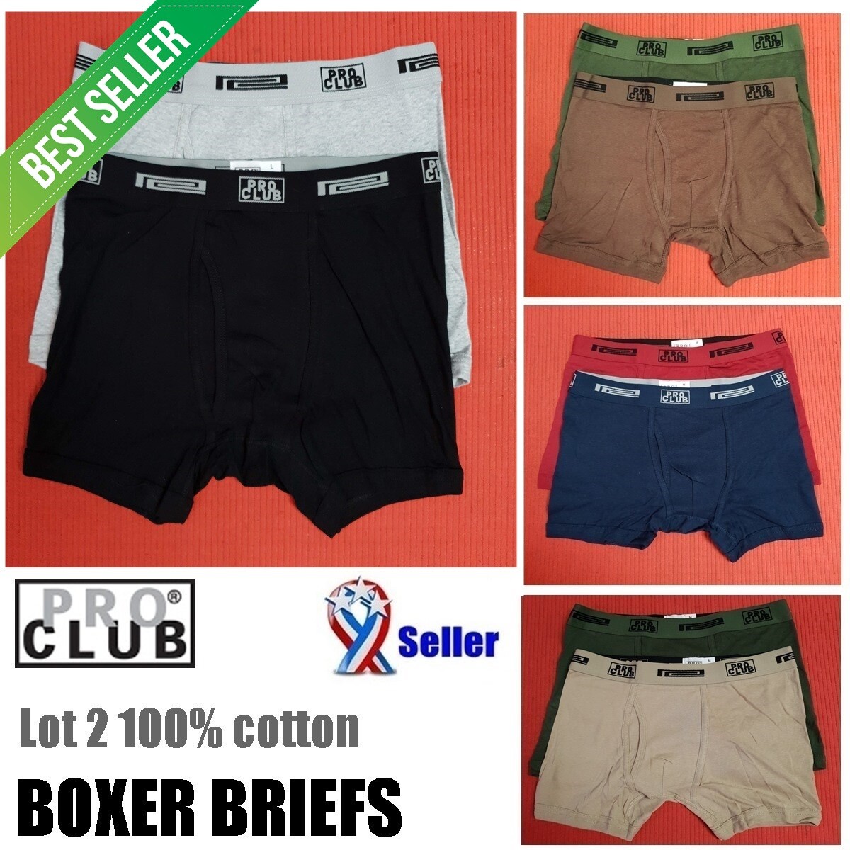 LOT 2 PRO CLUB BOXERS BRIEFS PROCLUB MEN’S UNDERWEAR COTTON BIG AND TALL S-7XL