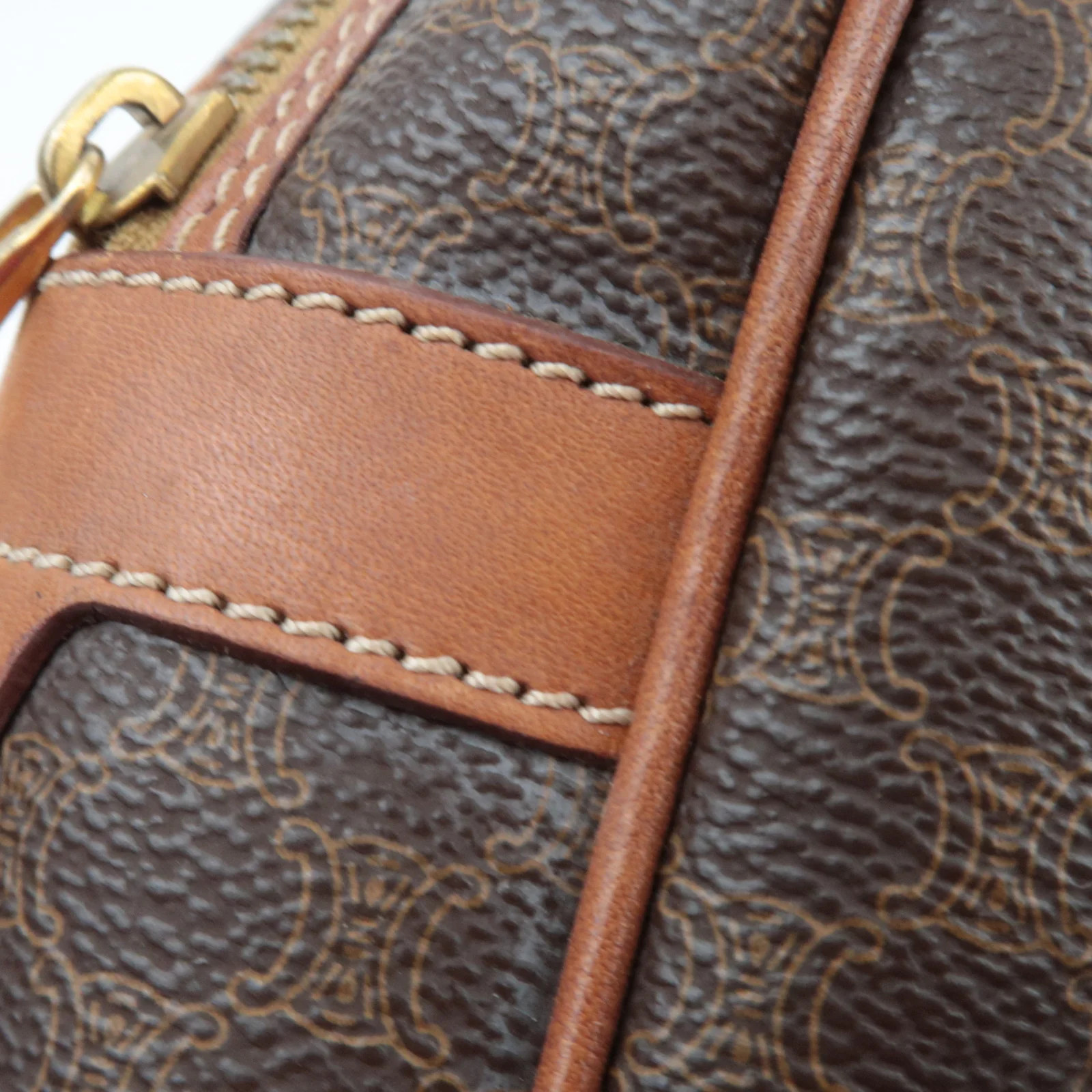 CELINE Macadam PVC Leather Handbag Brown Authentic