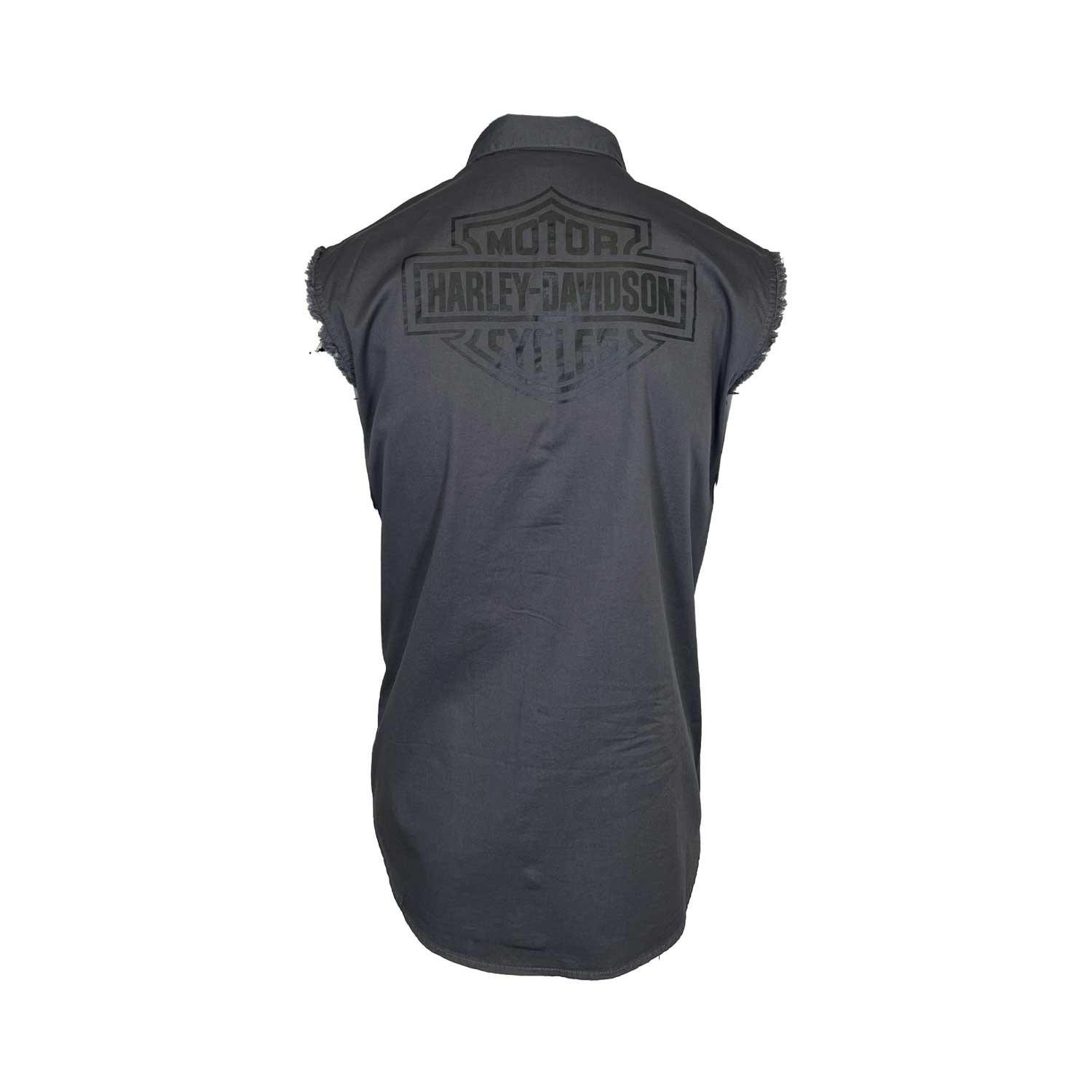 Harley-Davidson Men’s Dark Grey Vest Logo Patch Sleeveless Shirt (S68)