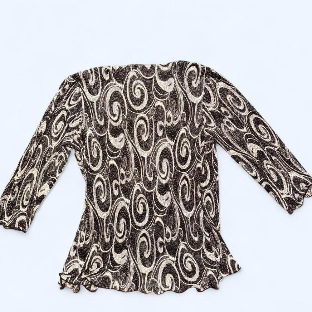 Y2K Notations black & white swirl print wrap top with ruffle hem