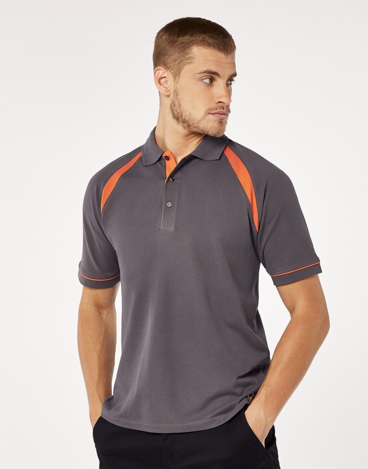 Mens Polo Shirts Short Sleeve Raglan Contrast Trim Cotton Pique Collared T Shirt