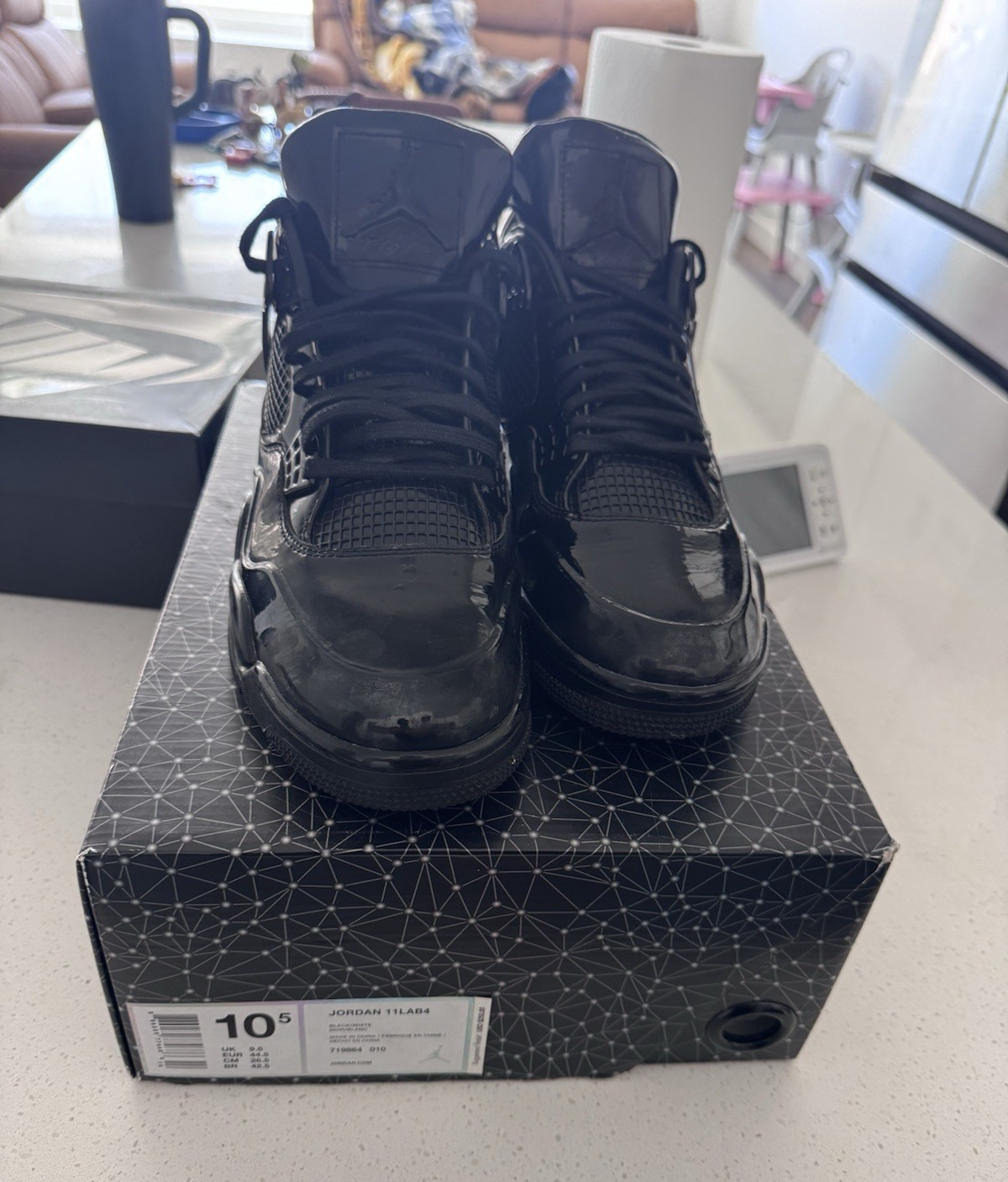 Jordan Air Jordan 11Lab4 Black Patent Leather Mid Top Basketball Sneakers