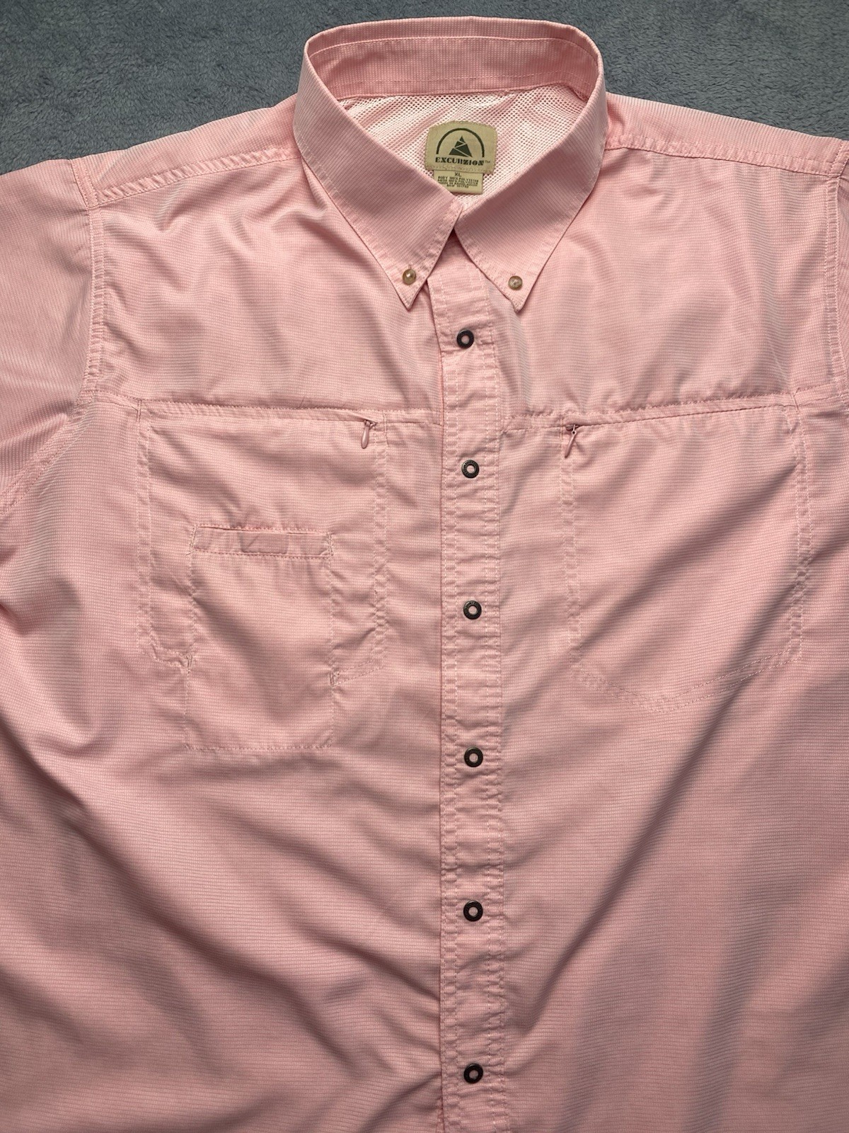 Men’s XL Excurzion Fishing Hiking Shirt Pink Outdoor Short Sleeve Button Down
