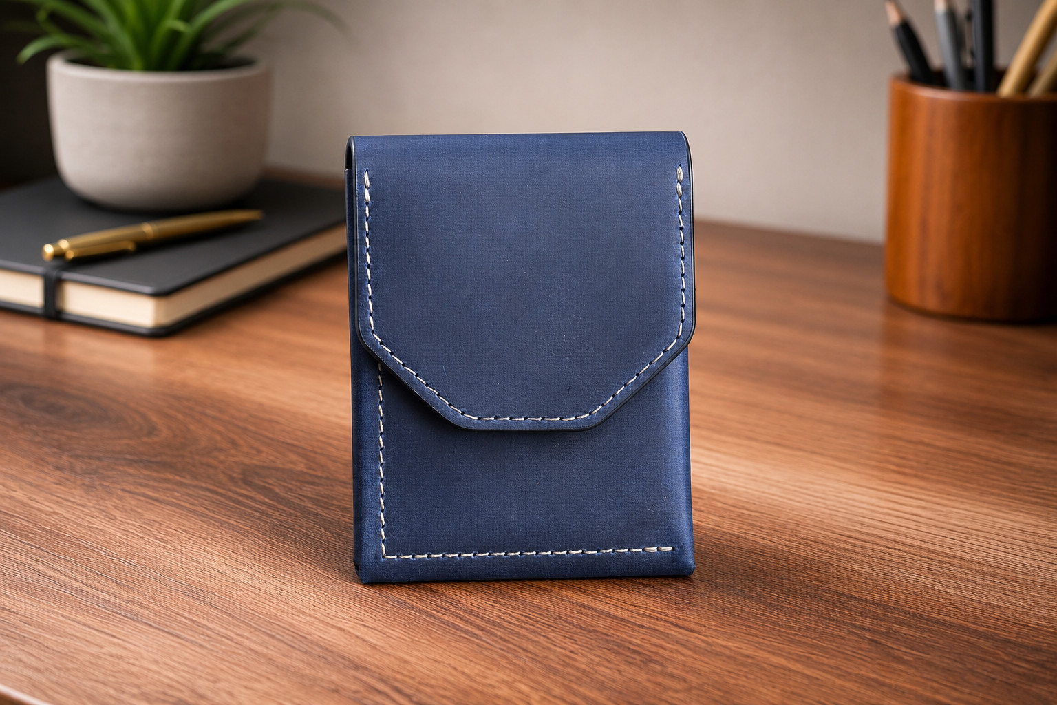 Leather Cash Wallet for Men, Slim Front Pocket Card Holder, Handmade Minimalist