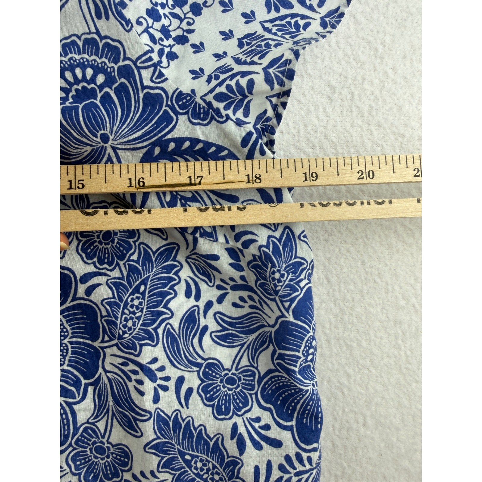 Talbots Petite Medium Blue White Floral Cotton Tassel Cap Sleeve Boho Top MP