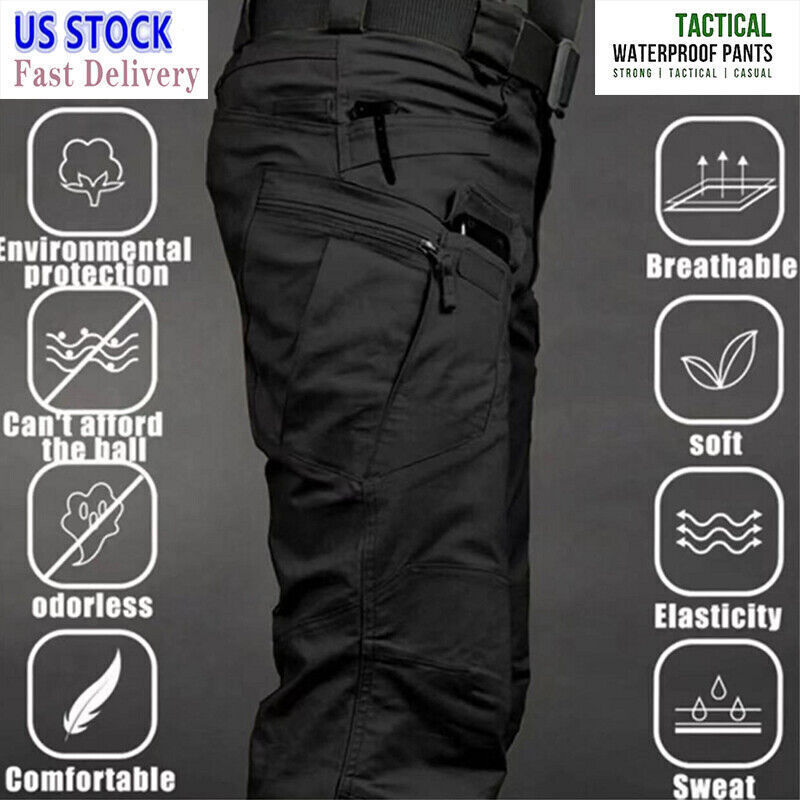 Tactical Mens Pants Work Cargo Combat Hiking Outdoor Waterproof Trousers Pants