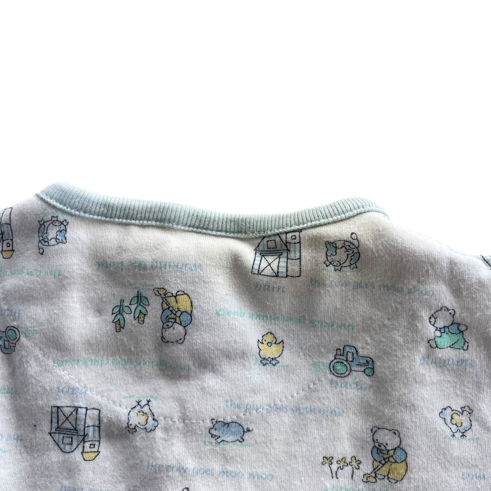 McBaby 6-9 M White Blue Farmer Bear Animal Tractor Print Romper Jumpsuit Vintage