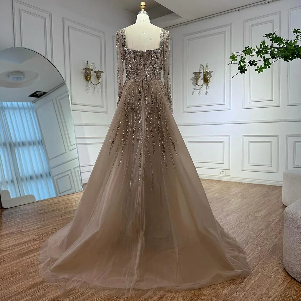 Arabian Caramel Beaded Mermaid Evening Gown with Luxury Formal Dress –