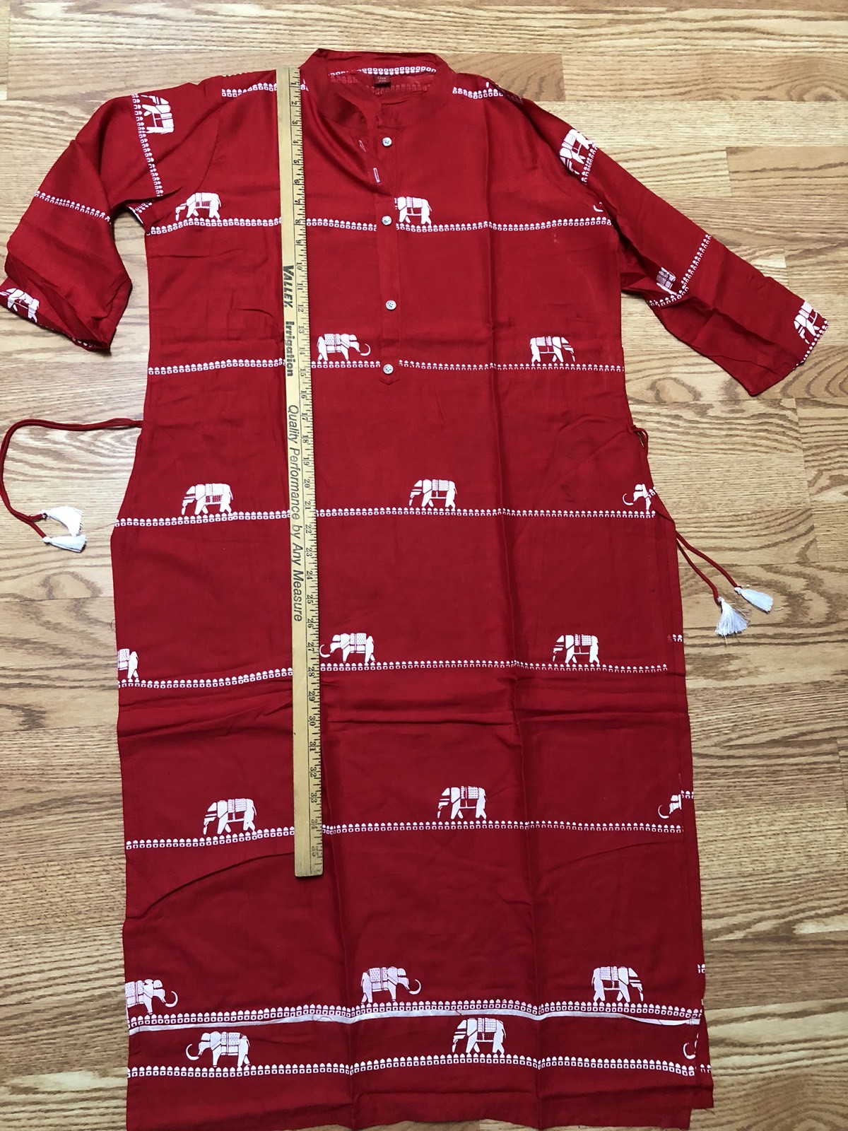 KURTI Kurta Kameez INDIA-NEW-SZ 44-RED ELEPHANTS TASSLES / BUTTONS -USA SELLER