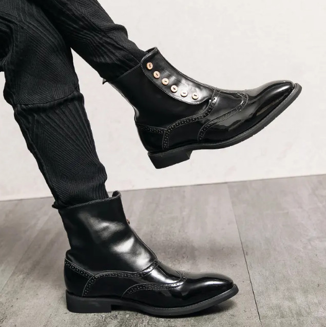 Shiny Green Men’s Pointy Toe Ankle Boots High Top Casual Fashion Shoes Punk