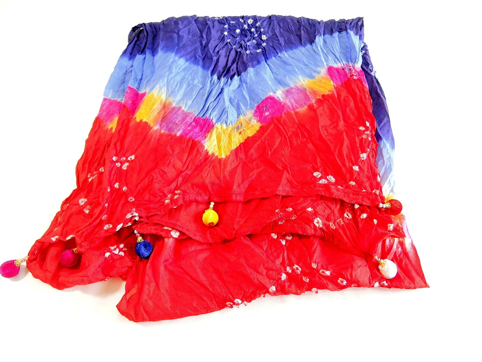 10 WHOLESALE LOT TIE-DYE INDIA SILK SCARF SHAWL WITH BEADS: 30″ X 90″ 10 PCS