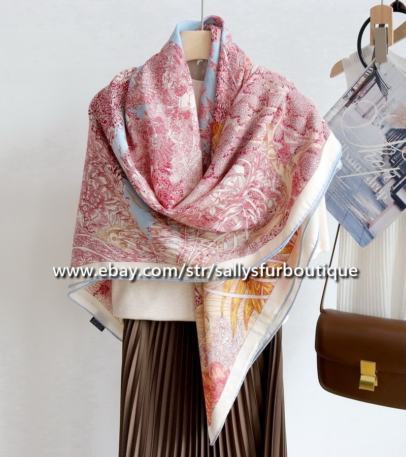 Sallys 70% Cashmere 30% Silk Wrap Scarf Nature Print Double Face Shawl 53″ Pink