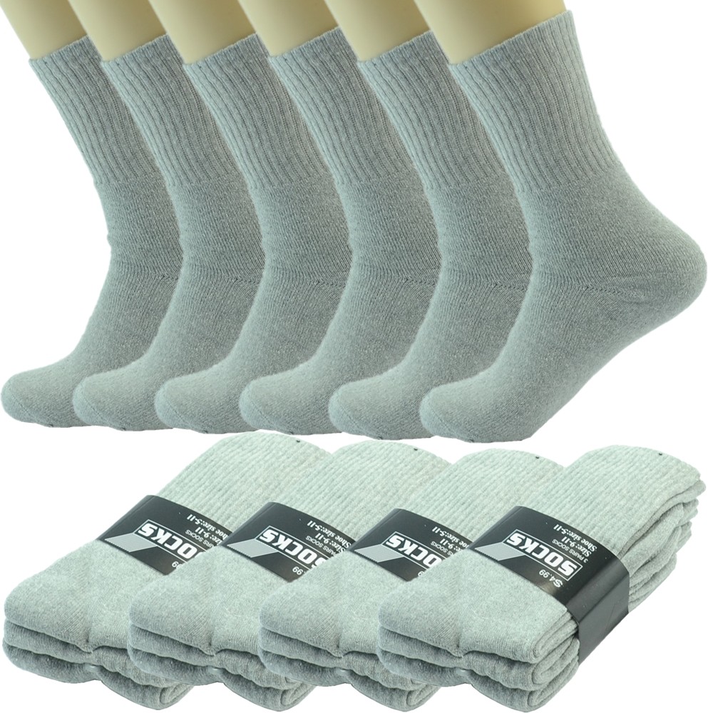 3-12 Pairs Men Gray Sports Athletic Work Crew Socks Cotton Long Size 9-11 10-13