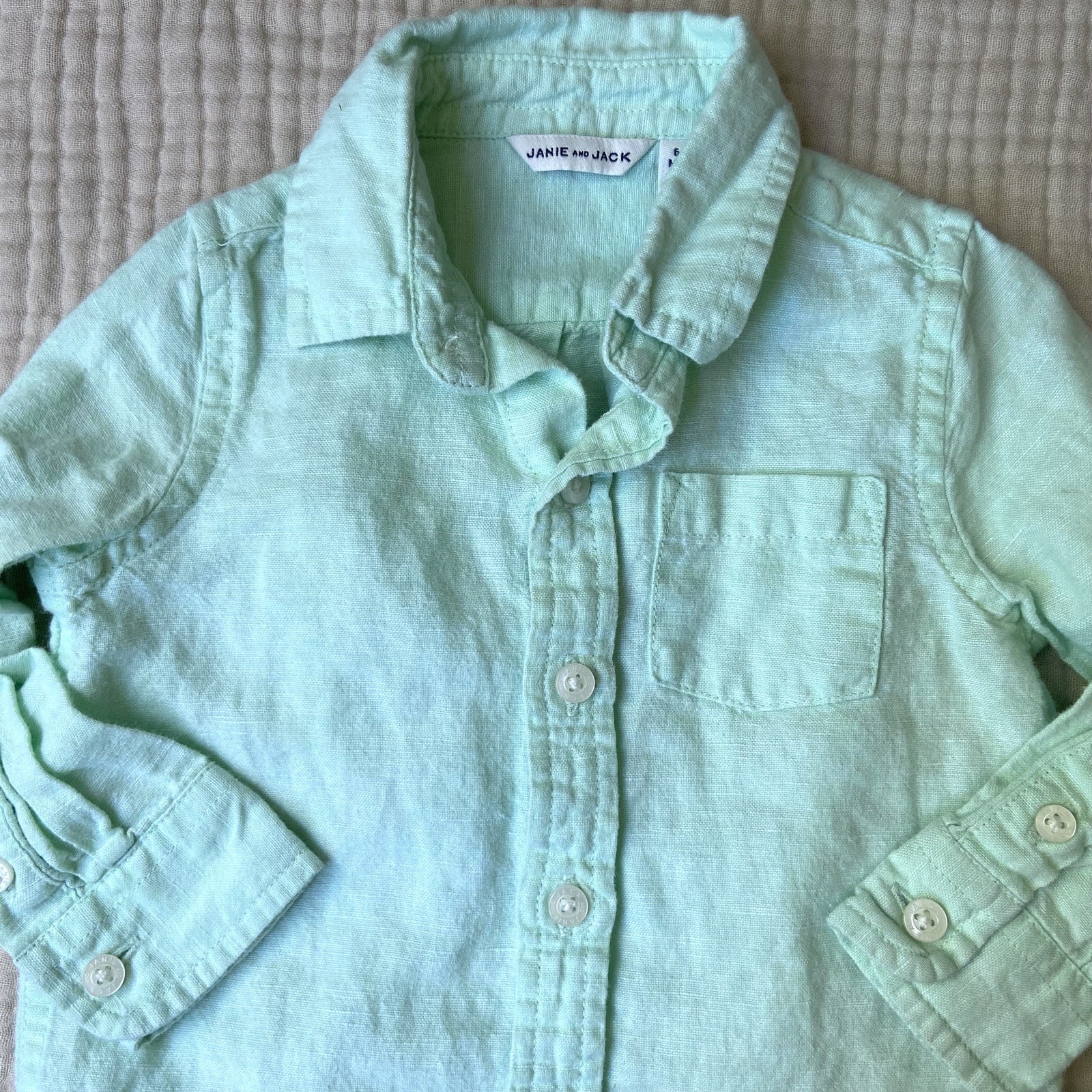 Janie and Jack Bundle Linen Cotton Romper Button Shirt 6-12 Months Preppy Spring