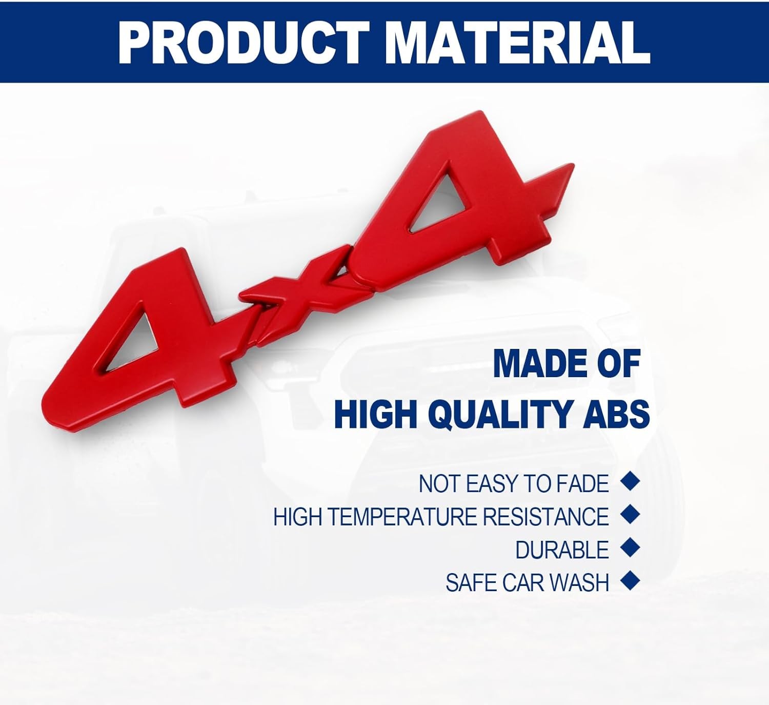 4X4 Emblem Badge 3D Logo, Full Coverage Adhesive Replacement Compat Color: Red