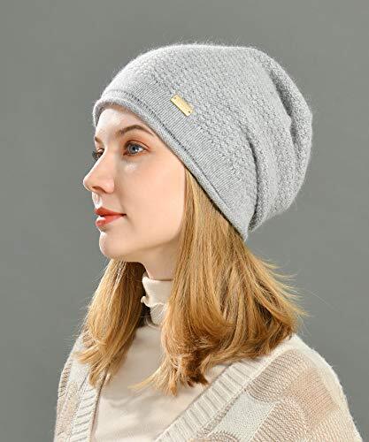 Slouchy Beanies for Women Winter Soft Warm Cashmere Hat Medium Light Grey