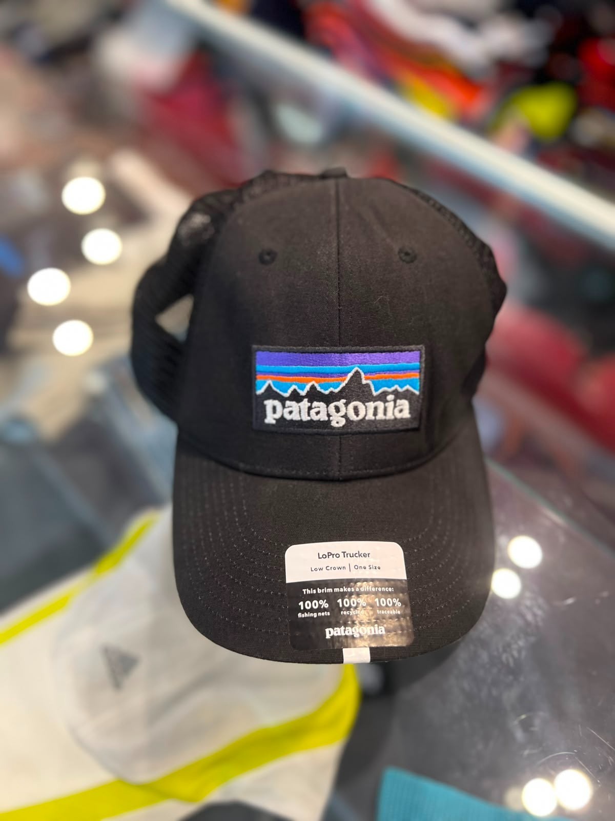 Patagonia P-6 Logo LoPro Black Trucker Cap Hat OS