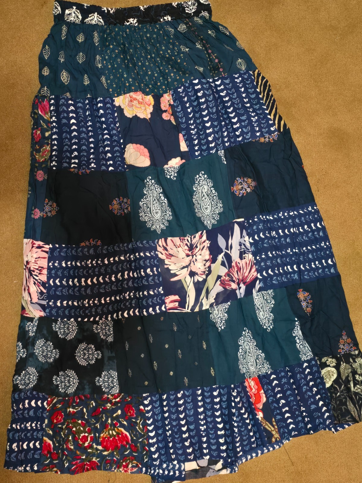 India Boutique Gauzy Maxi Skirt One-Size white, many shades of blues, pink, boh