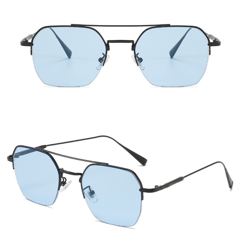 Unisex Metal Half Frame Myopia Nearsighted Distance Glasses Blue Lens Sunglasses