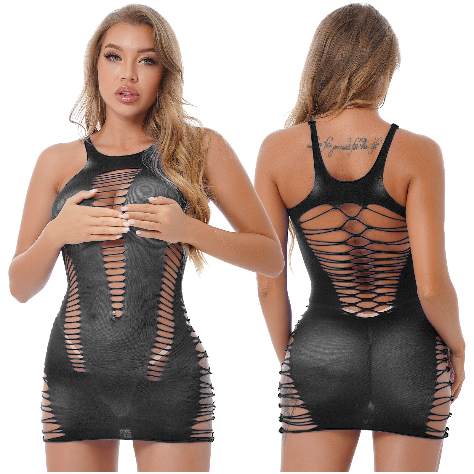 Women’s Lingerie Fishnet Teddies Mesh Babydoll Seamless Mini Dresses Nightwear