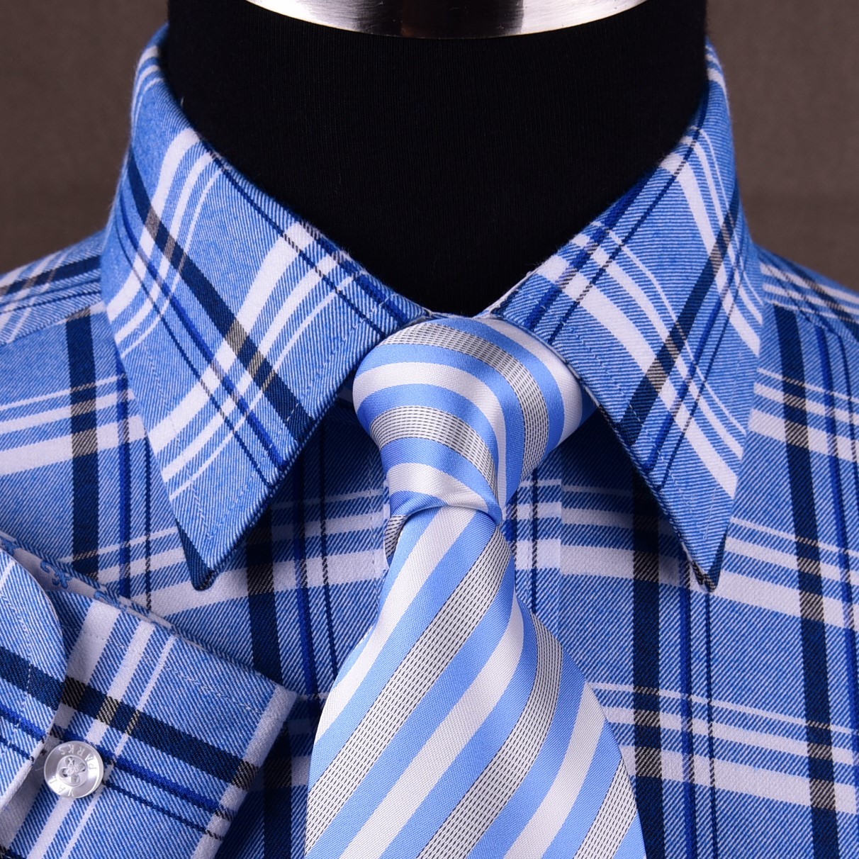 Sexy Blue Men’s Formal & Business Dress Shirt Plaids & Checks Checkered Flannel
