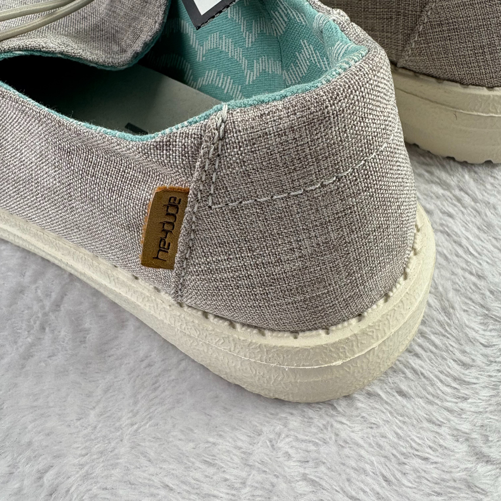HEY DUDE Wendy Chambray Beige Womens 6 Lace-Up Loafer Light Comfort Slip-On Shoe