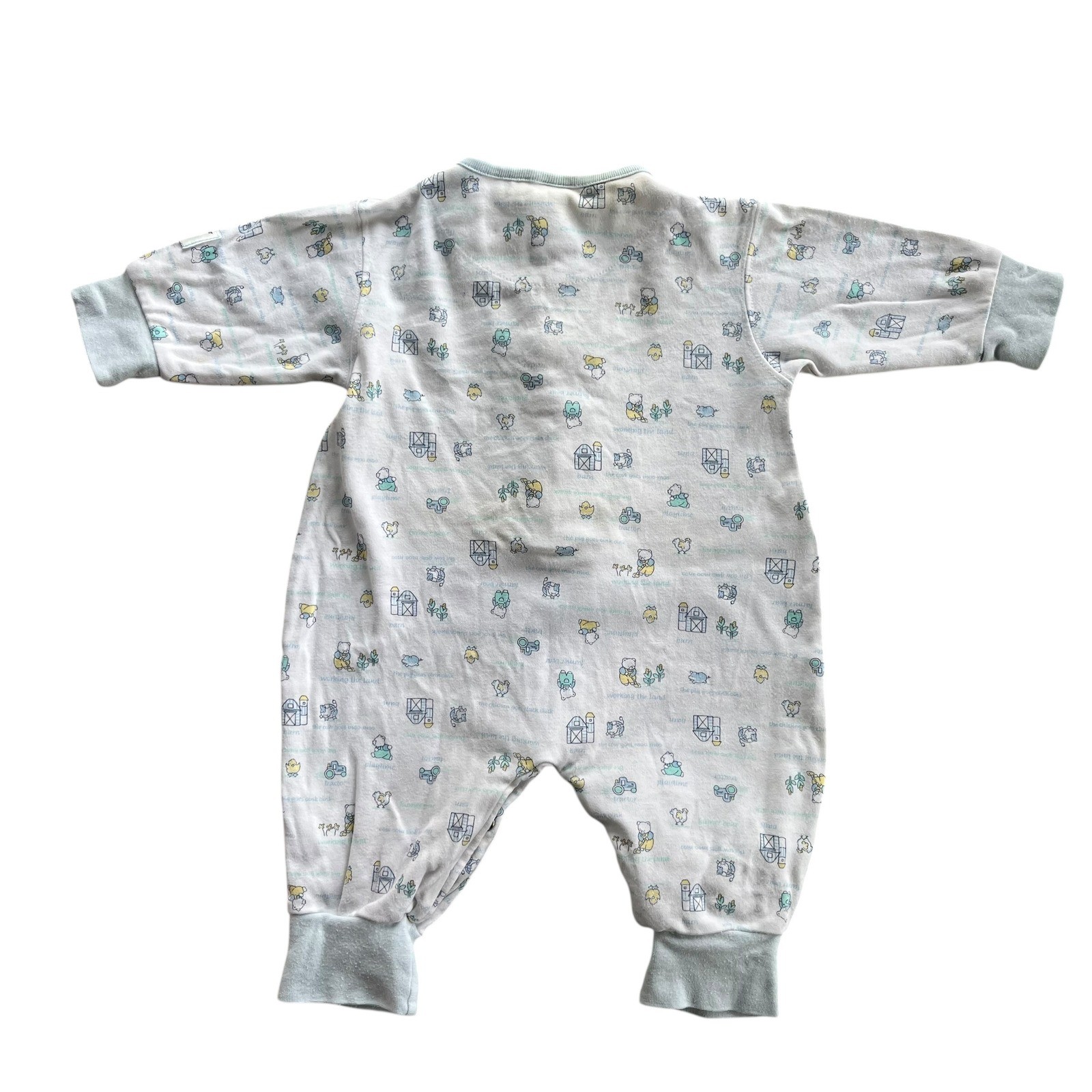 McBaby 6-9 M White Blue Farmer Bear Animal Tractor Print Romper Jumpsuit Vintage