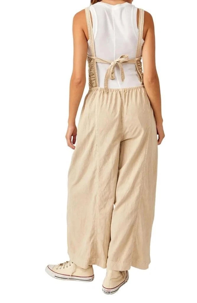Free People Forever Always Cotton Wide Leg Jumpsuit in Beached Sand Size L