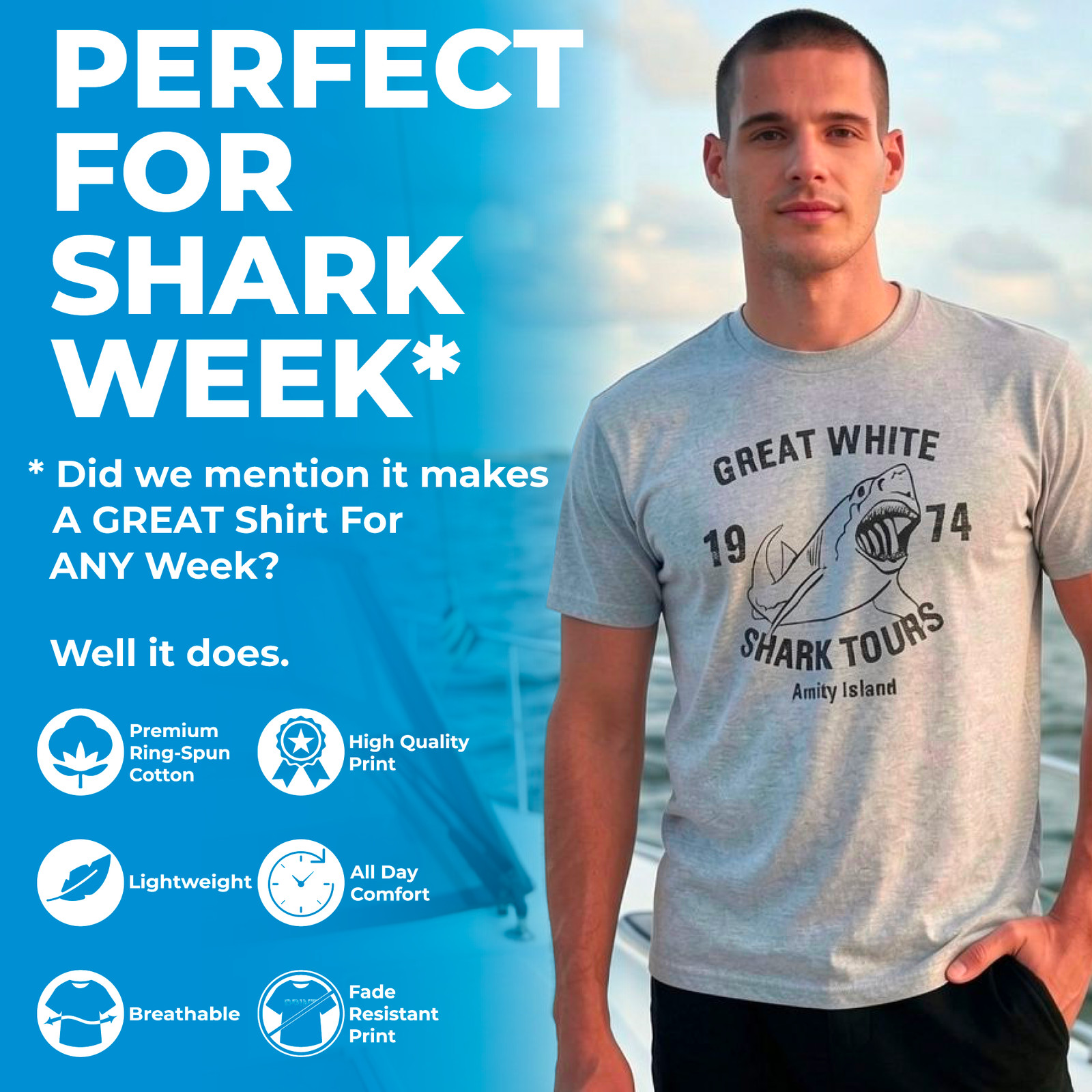 Mens Shark Nope T Shirt Funny Fear Of Sharks Breeds Graphic Novelty Tee for Guys