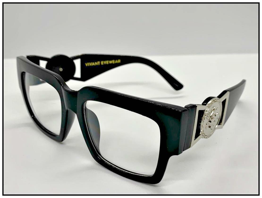 CLASSIC RETRO HIP HOP Style Clear Lens EYE GLASSES Thick Frame Silver Medallion