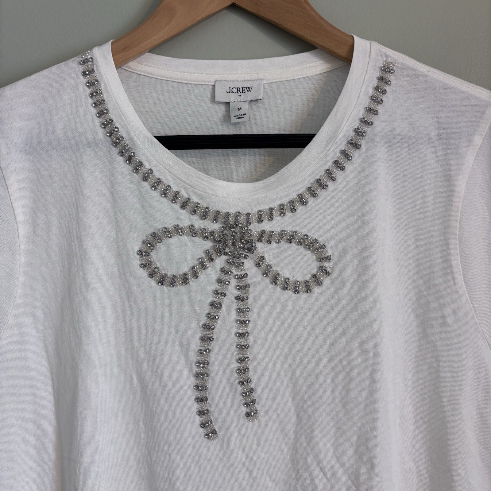 NWT J. Crew Women’s M Crystal Embellished Bow Top $89 Preppy Elegant Modern