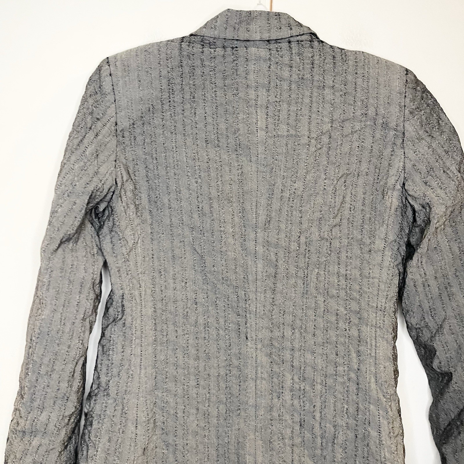 Zanella Womens Silk Wool Crinkle Gray Black Blazer Jacket Italy Career Size 6