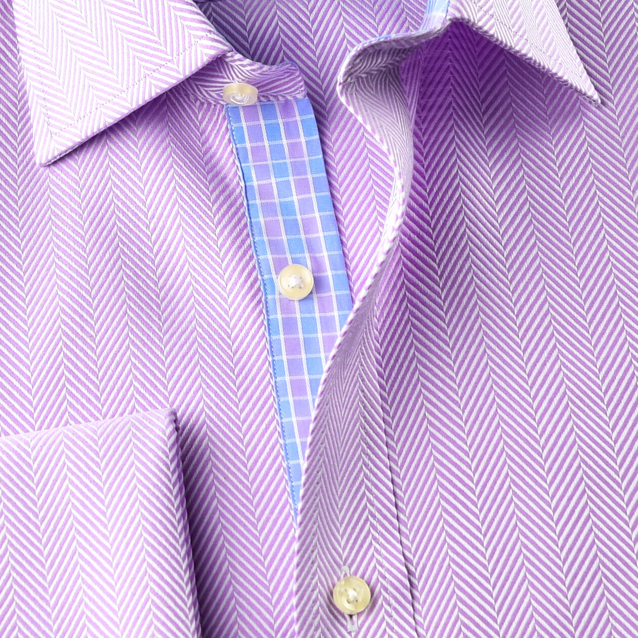 Lilac TOPHerringbone Dress Shirt Luxury With Fancy Boss Inner Lining Double Cuff