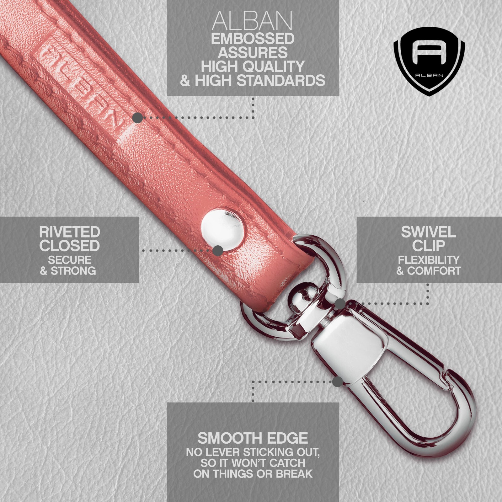 Alban Replacement PINK Leather Wrist Strap Silver Clasp for Purse Wristlet