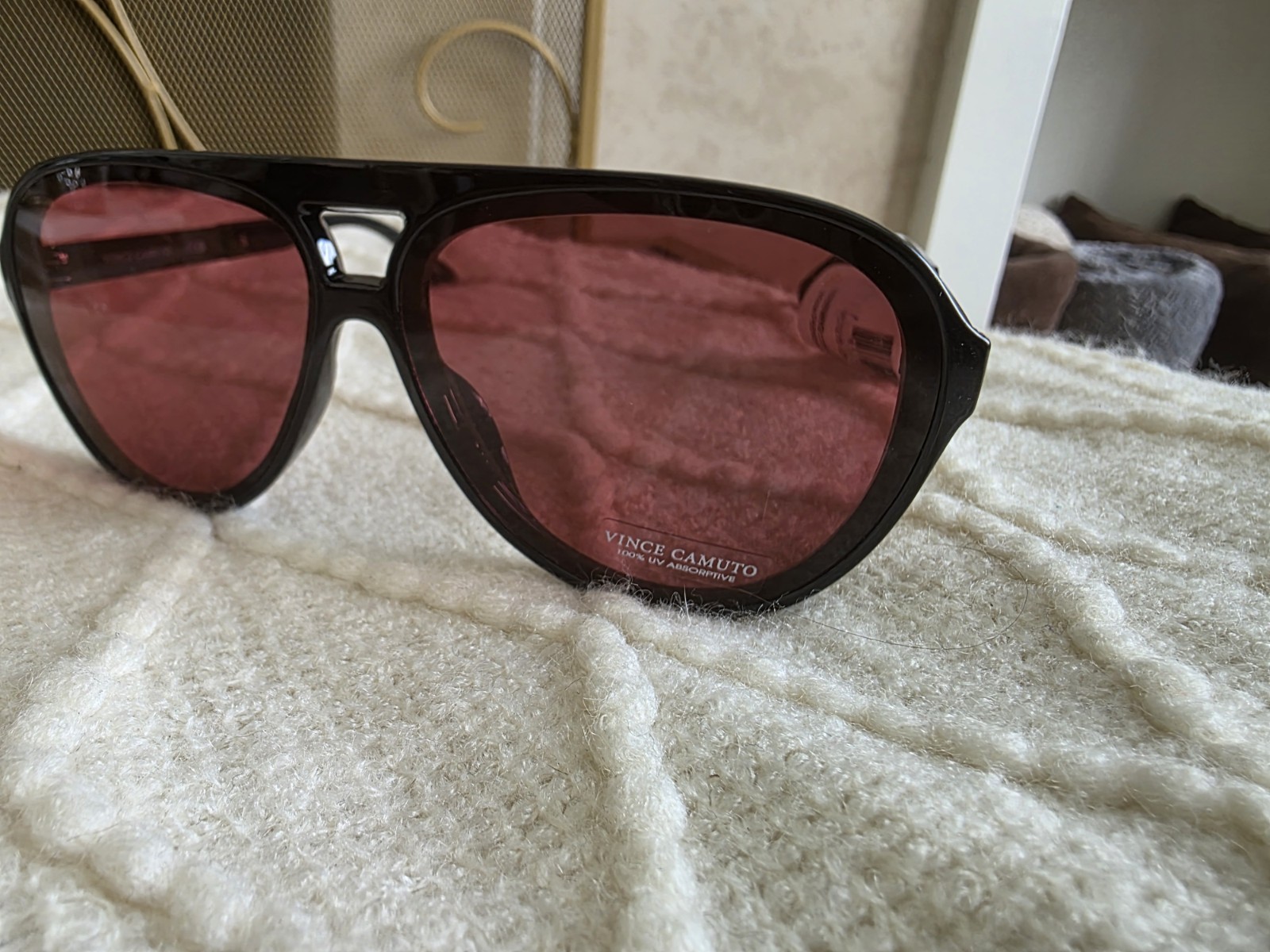 Vince Camuto Women’s Aviator Sunglasses Black Plastic Frame Red Tinted Lens