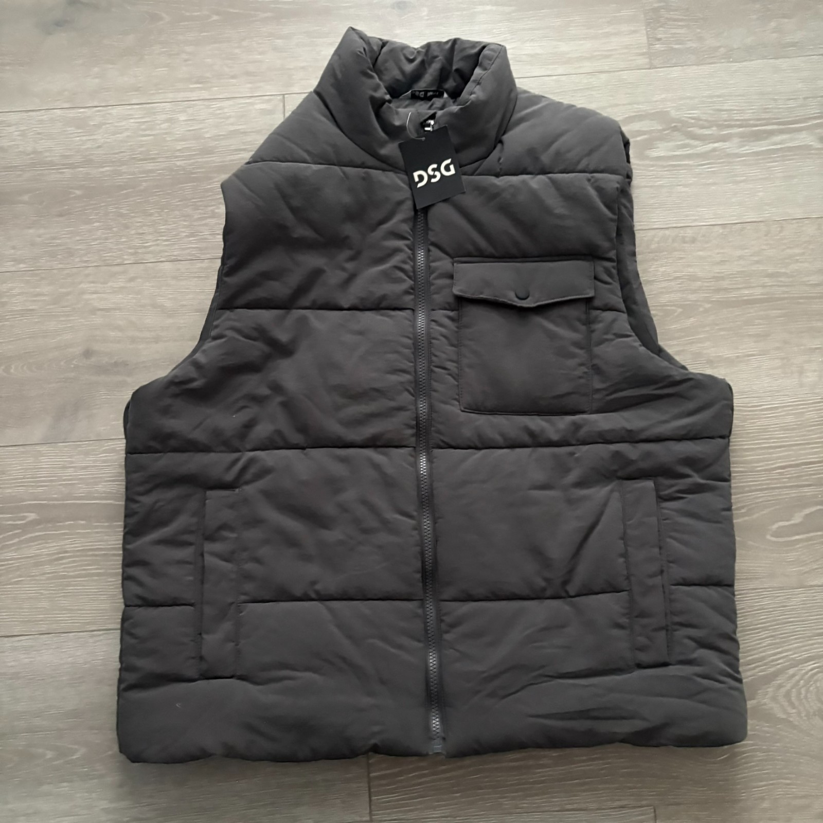 NWT DSG Mens Dark Gray Black Lined Full Zip Insulated Winter Puffer Vest Size L