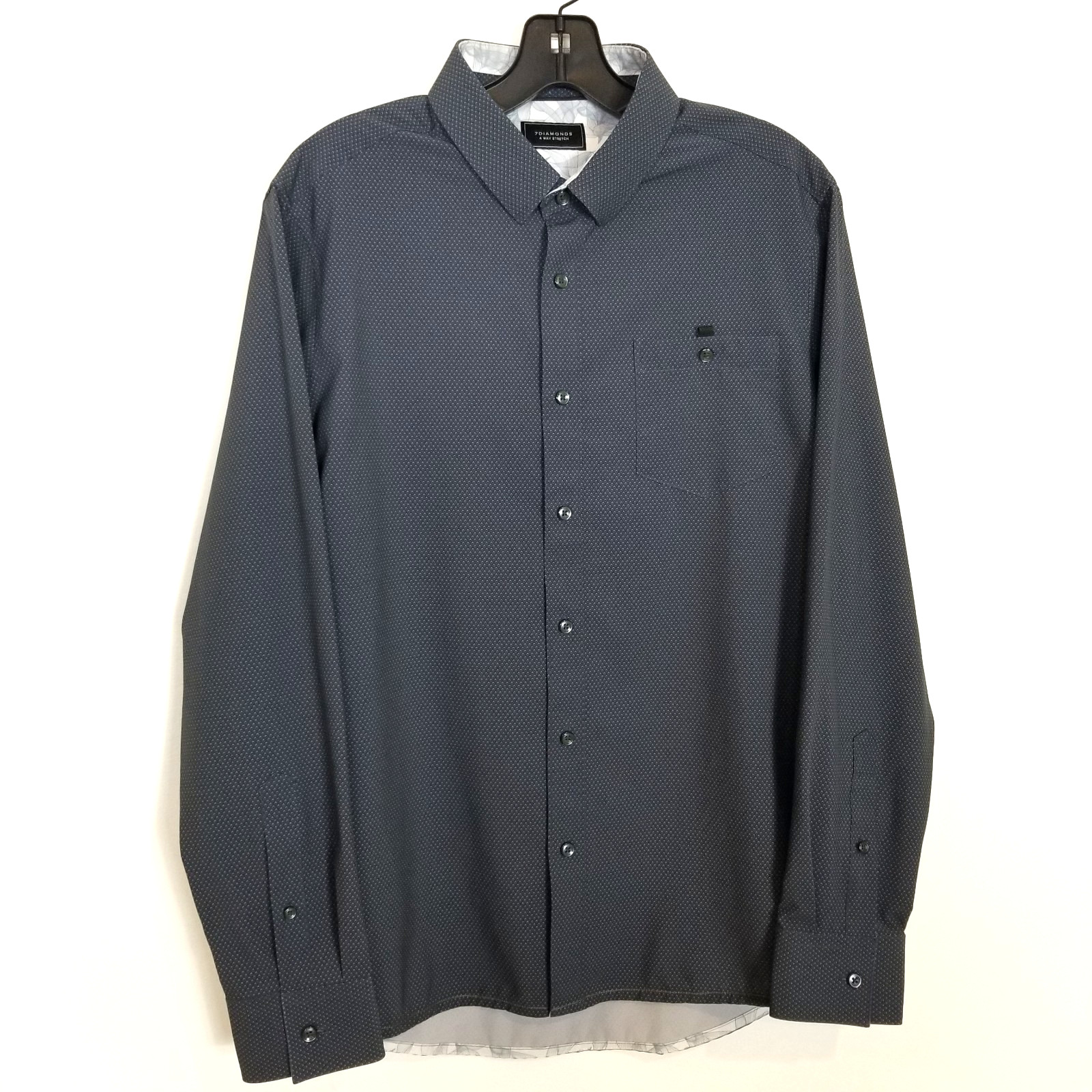 7D 7 Diamonds Men 4 way Stretch Button Up Shirt Sz Sz S Gray Long Sleeve
