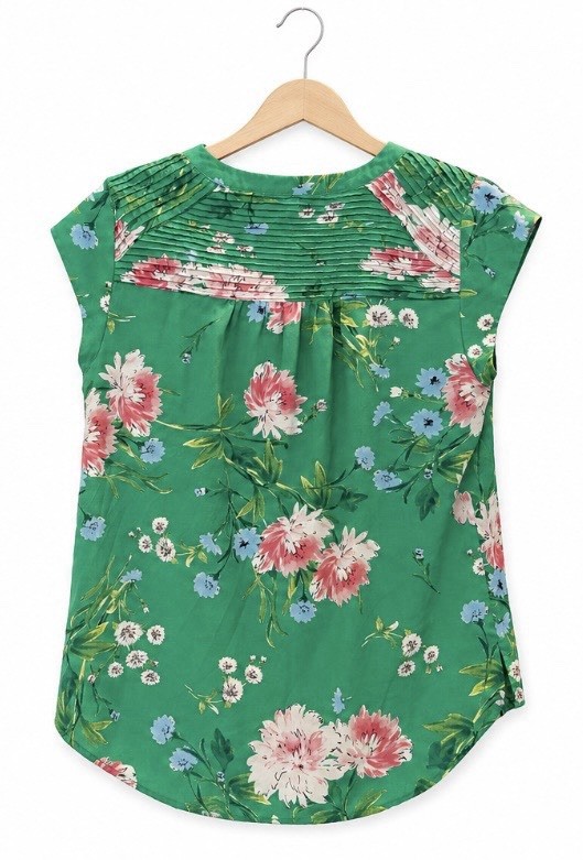 Women’s Daniel Rainn Green Floral Blouse Medium M Cap Sleeve Top