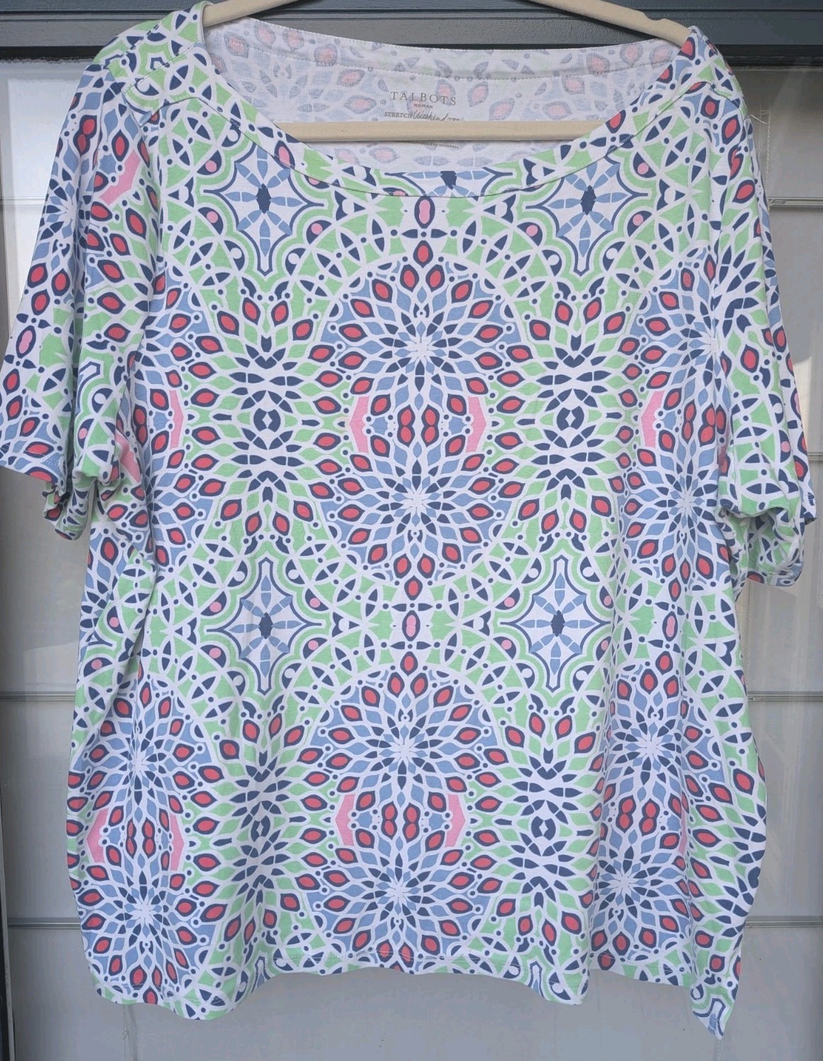 Talbots Woman 3X Stretch Weekend Tee Shirt Multicolor Mosaic Kaleidoscope Print