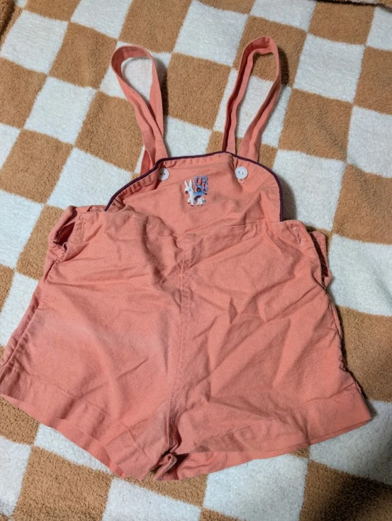 Vintage Baby Coral Shortall Romper Lamb Embroidered Size 0-3M Sleeveless EUC